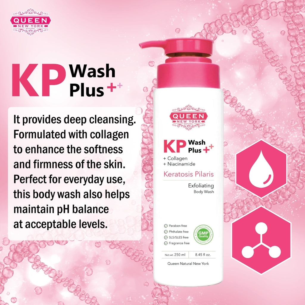 QUEEN KP Body Wash + QUEEN KP Body Lotion(Better Together)-Acne Keratosis Pilaris Exfoliating Plus Collagen Niacinamide(250ml/8.45fl.oz EACH) by QUEEN NATURAL NEW YORK