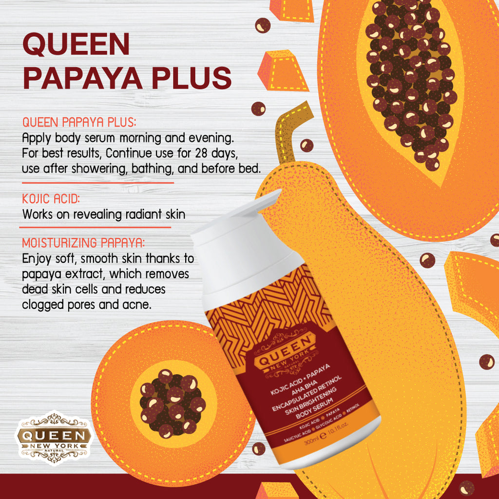 PACK OF 2 QUEEN PAPAYA PLUS | Kojic Acid+Papaya AHA BHA Plus Encapsulated RETINOL Multi-Bright Body Serum fast-absorbing texture by QUEEN NATURAL NEW YORK