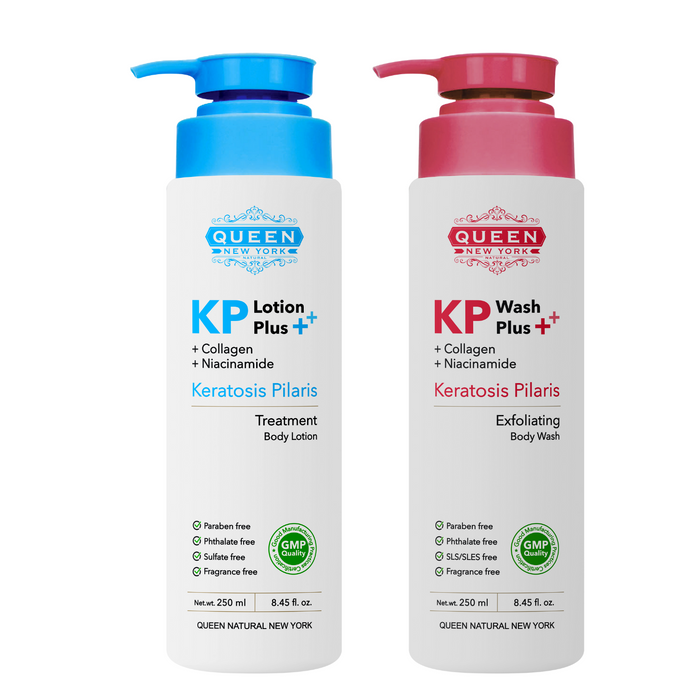 QUEEN KP Body Wash + QUEEN KP Body Lotion(Better Together)-Acne Keratosis Pilaris Exfoliating Plus Collagen Niacinamide(250ml/8.45fl.oz EACH) by QUEEN NATURAL NEW YORK