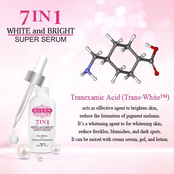 Pack of 3 | 7in1 White and Bright Super Serum-5% Tranexamic Acid,5% Kojic Acid,2% Alpha Arbutin-Dark Spot Remover Melasma Treatment Anti Aging Vegan Cruelty Free-NO FRAGRANCE