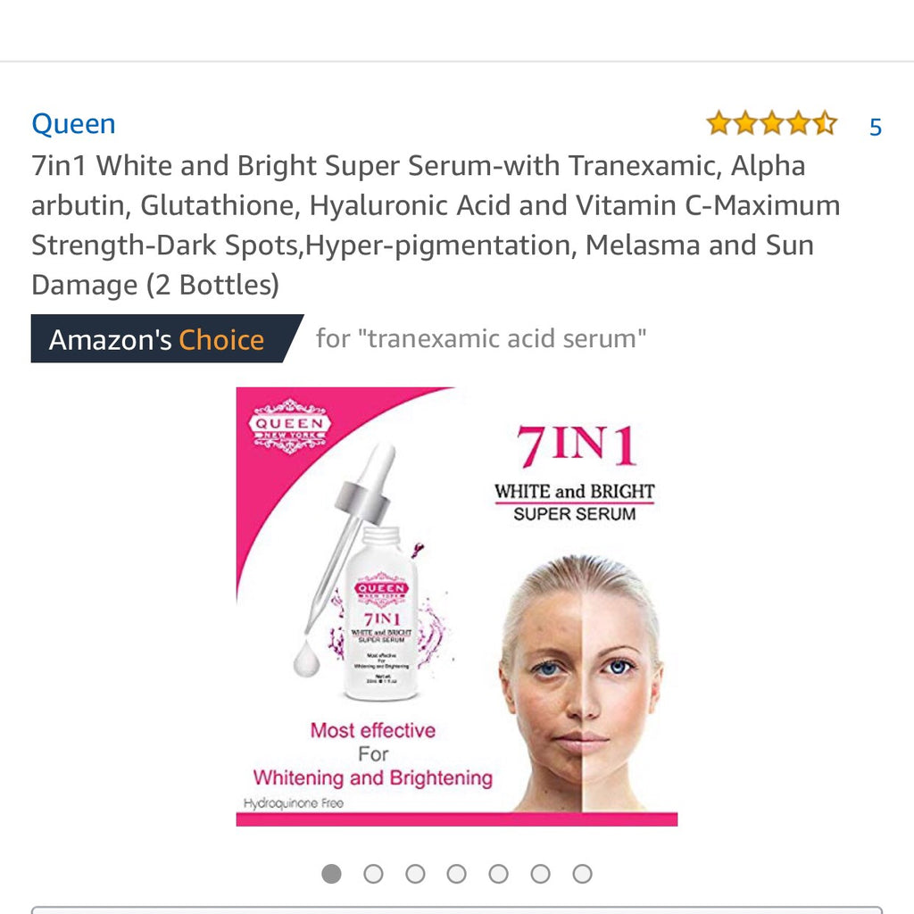 Pack of 6 | 7in1 White and Bright Super Serum-5% Tranexamic Acid,5% Kojic Acid,2% Alpha Arbutin-Dark Spot Remover Melasma Treatment Anti Aging Vegan Cruelty Free-NO FRAGRANCE